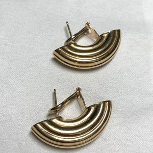 Yellow gold hinged back/ post pierced earrings.  Hollow, 14K.  Weight = 8 grams.